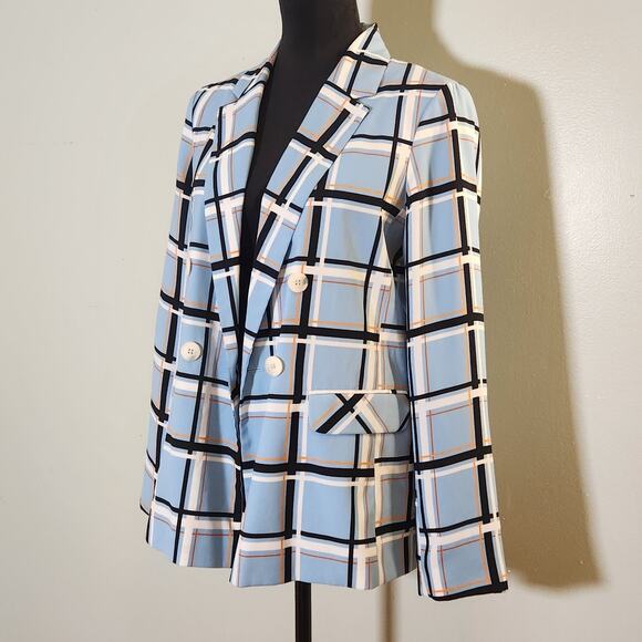 TOPSHOP Blazer in Window Pane Blue Plaid, Size 6 - Picture 5 of 14